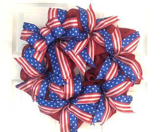 4th of July, Patriotic Wreath, Burlap Patriotic Wreath, Fourth of July Wreath, Fourth of July Decor, America Wreath, American Flag Wreath