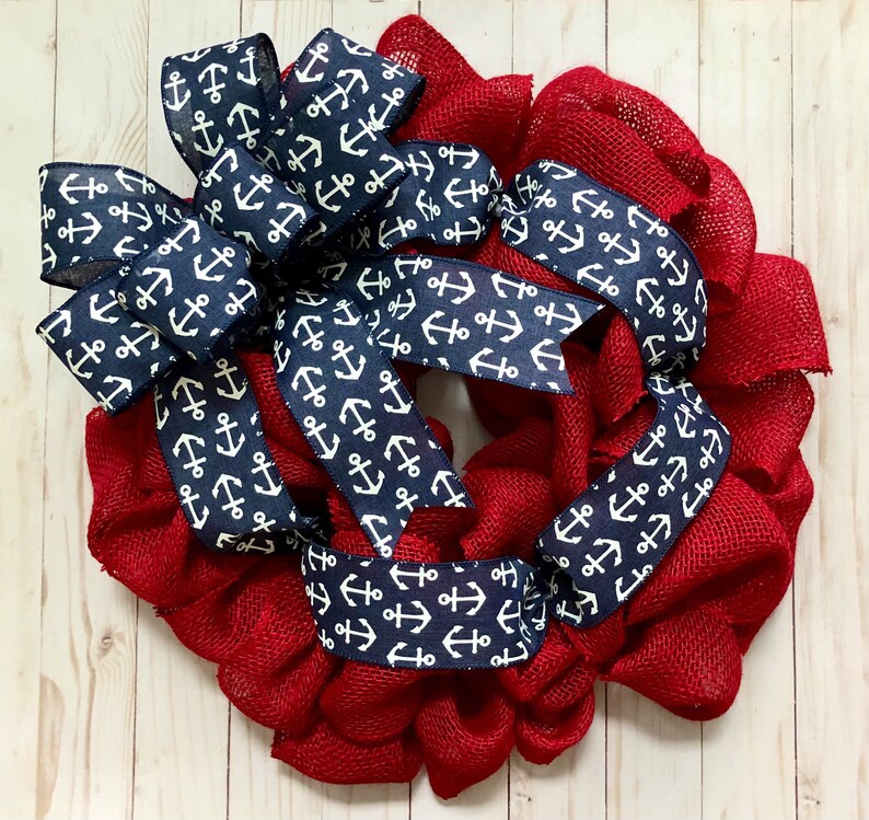 Patriotic Wreath, Fourth of July Wreath, Nautical Wreath, Nautical Patriotic Wreath, Anchor Wreath, Patriotic Decor, 4th of July Decor image 3