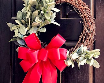 Lambs Ear Wreath, Farmhouse Winter Wreath, Farmhouse Christmas Wreath, Winter Farmhouse Wreath, Simple Christmas Wreath