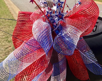 Patriotic Mailbox Bow, Patriotic Mailbox Swag, Fourth of July Mailbox Bow, Garage Door Bow, Patriotic Bow, Summer Bow, Patriotic Decor