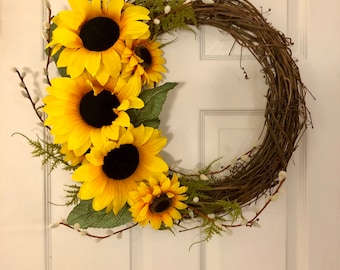 Sunflower Wreath, Grapevine Sunflower Wreath, Sunflower Decor, Floral Grapevine Wreath, Anytime Wreath, Everyday Wreath, Year Round Wreath