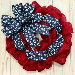 Patriotic Wreath, Fourth of July Wreath, Nautical Wreath, Nautical Patriotic Wreath, Anchor Wreath, Patriotic Decor, 4th of July Decor image 7