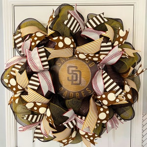 Padres Wreath, San Diego Padres Wreath, Padres Decor, Baseball Wreath, Baseball Decor, Baseball Door Hanger image 1