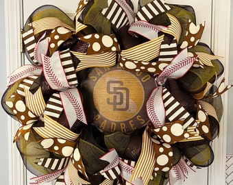 Padres Wreath, San Diego Padres Wreath, Padres Decor, Baseball Wreath, Baseball Decor, Baseball Door Hanger