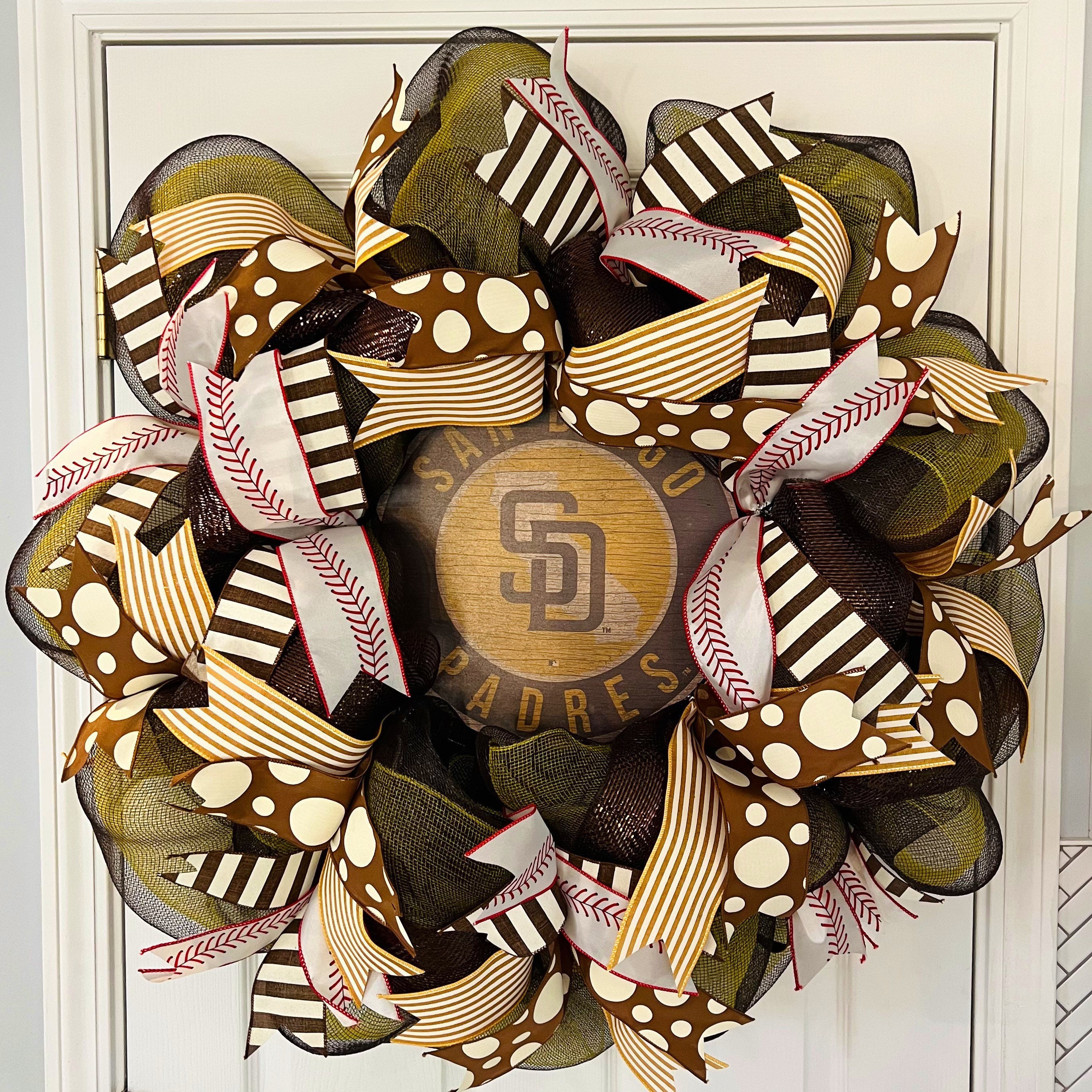 Padres Wreath, San Diego Padres Wreath, Padres Decor, Baseball Wreath, Baseball Decor, Baseball Door Hanger