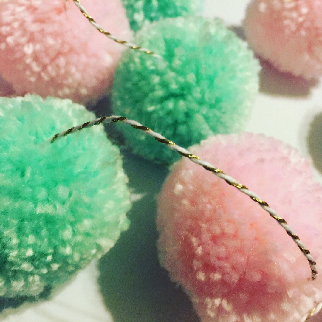 Pink and Mint Pom Pom Garland, Pink and Mint Nursery Decor, Baby Girl