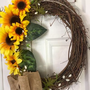 Sunflower Wreath, Grapevine Sunflower Wreath, Sunflower Decor, Floral Grapevine Wreath, Anytime Wreath, Everyday Wreath, Year Round Wreath image 2