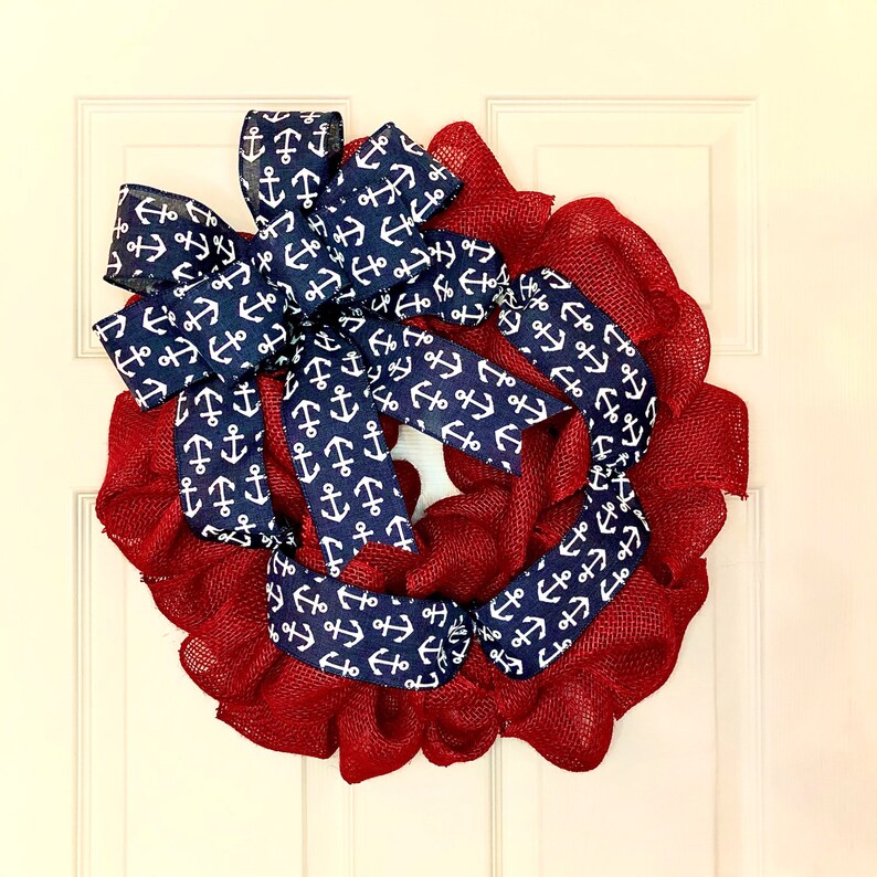 Patriotic Wreath, Fourth of July Wreath, Nautical Wreath, Nautical Patriotic Wreath, Anchor Wreath, Patriotic Decor, 4th of July Decor image 6