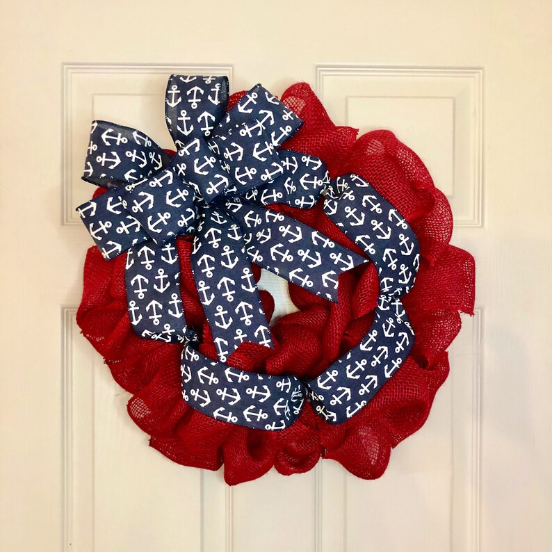 Patriotic Wreath, Fourth of July Wreath, Nautical Wreath, Nautical Patriotic Wreath, Anchor Wreath, Patriotic Decor, 4th of July Decor image 2