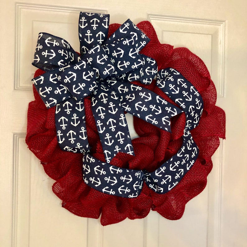 Patriotic Wreath, Fourth of July Wreath, Nautical Wreath, Nautical Patriotic Wreath, Anchor Wreath, Patriotic Decor, 4th of July Decor image 4