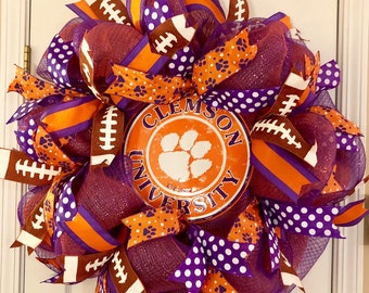 Clemson Wreath, Clemson University Wreath, Clemson Tigers Wreath, Burlap Clemson Wreath, Clemson Football Wreath, College Football Wreath