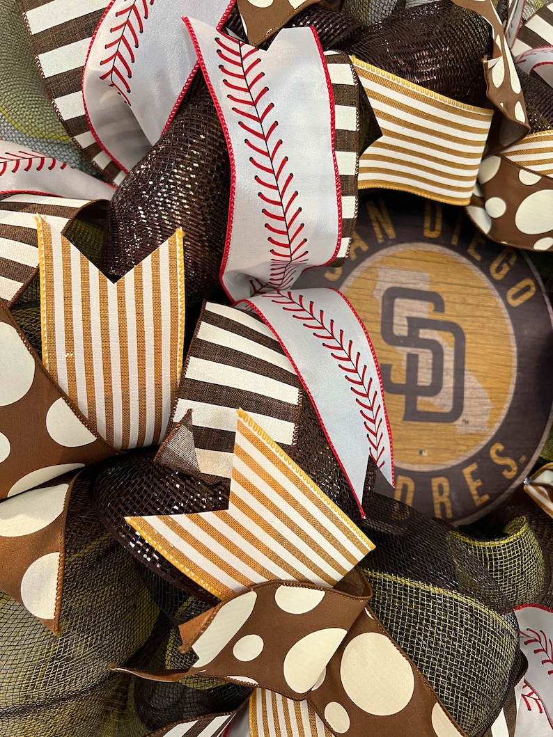 Padres Wreath, San Diego Padres Wreath, Padres Decor, Baseball Wreath, Baseball Decor, Baseball Door Hanger image 2