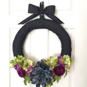 Denim Summer Wreath, Purple and Lime Wreath, Summer Decor, Denim Decor, Rose Wreath, Anytime Wreath, Summer Floral Wreath