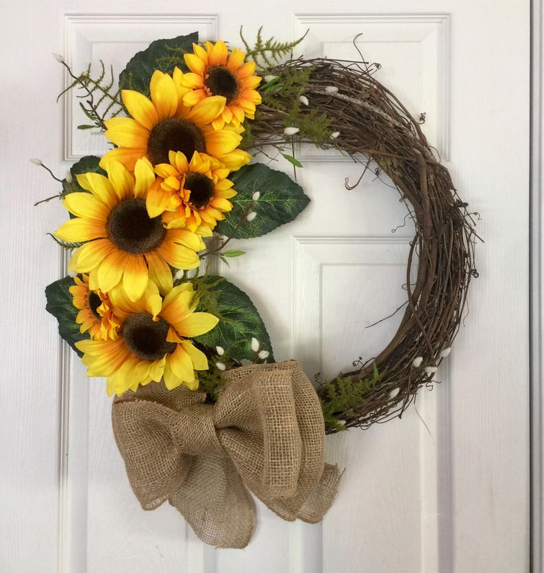 Sunflower Wreath, Grapevine Sunflower Wreath, Sunflower Decor, Floral Grapevine Wreath, Anytime Wreath, Everyday Wreath, Year Round Wreath image 1