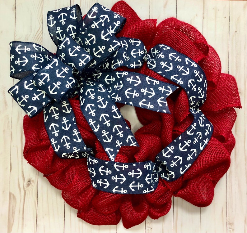 Patriotic Wreath, Fourth of July Wreath, Nautical Wreath, Nautical Patriotic Wreath, Anchor Wreath, Patriotic Decor, 4th of July Decor image 1