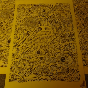 MIND MELT - Impressão de arte psicodélica gráfica Trippy - Edição Ultra Ltd, prensa amarela ácida de 3 numeradas e assinadas