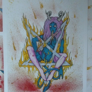 DevilGrrrl Pentagram Ltd impressão artística assinada e numerada, segunda impressão de apenas 3 em cartão de alto brilho