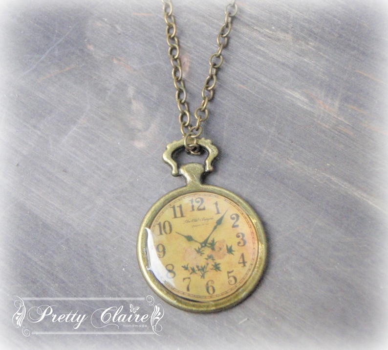 Clock Handmade Necklace, Clock Pendant, Vintage Pendant, Resin Jewelry