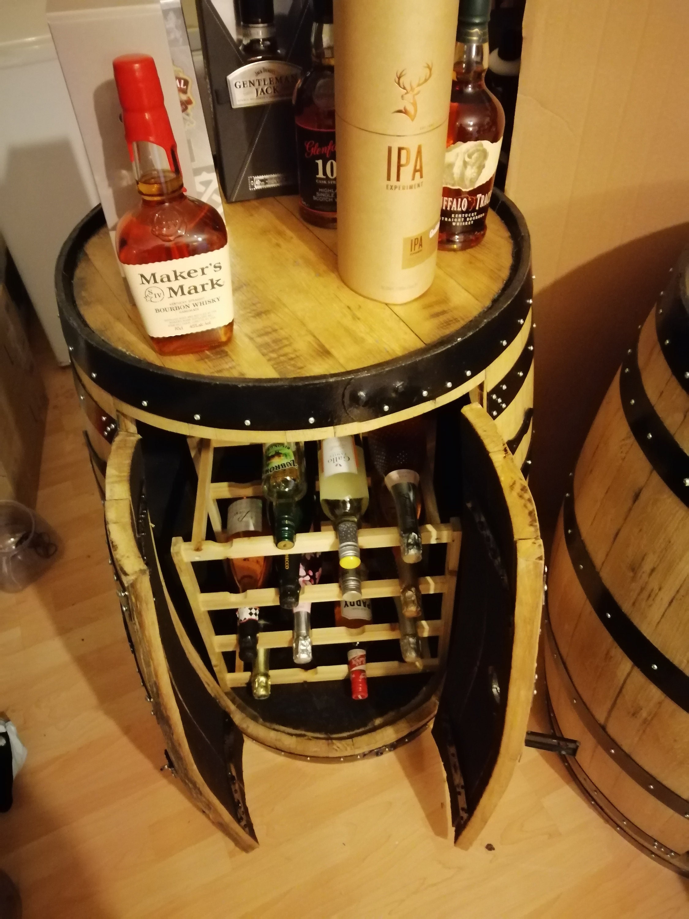 Oak whisky barrel drinks holds 16 bottles with doors Etsy