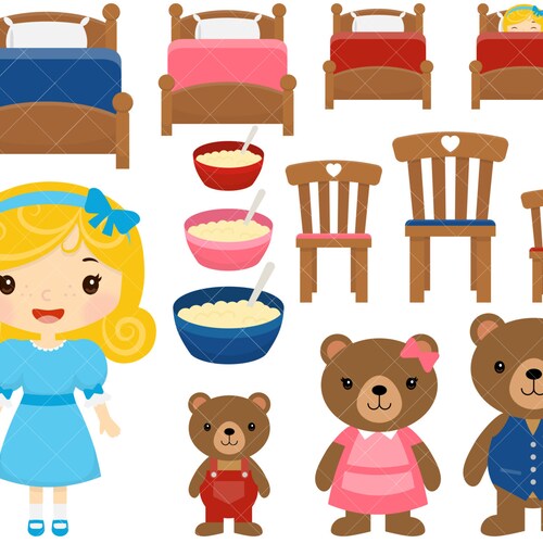 Goldilocks & the Three Bears Clipart and Digital Paper Set - Etsy