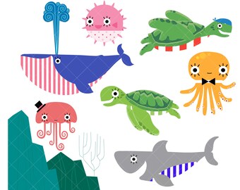 Sea Creatures Clipart / Sea Animals Clipart / Cute Creatures Clipart