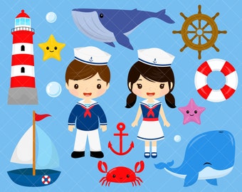 Maritime Kinder Clipart / Sailor Boy Clip Art / Sailor Girl ClipArt