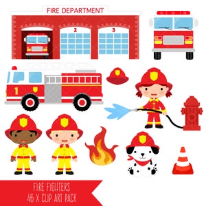 Firefighter Clipart / Fire Fighter / Fireman / Fire Engine / Fire Truck