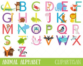 Animal Alphabet Clipart | Uppercase Letters | Safari Animal Letters | Zoo Animal Font