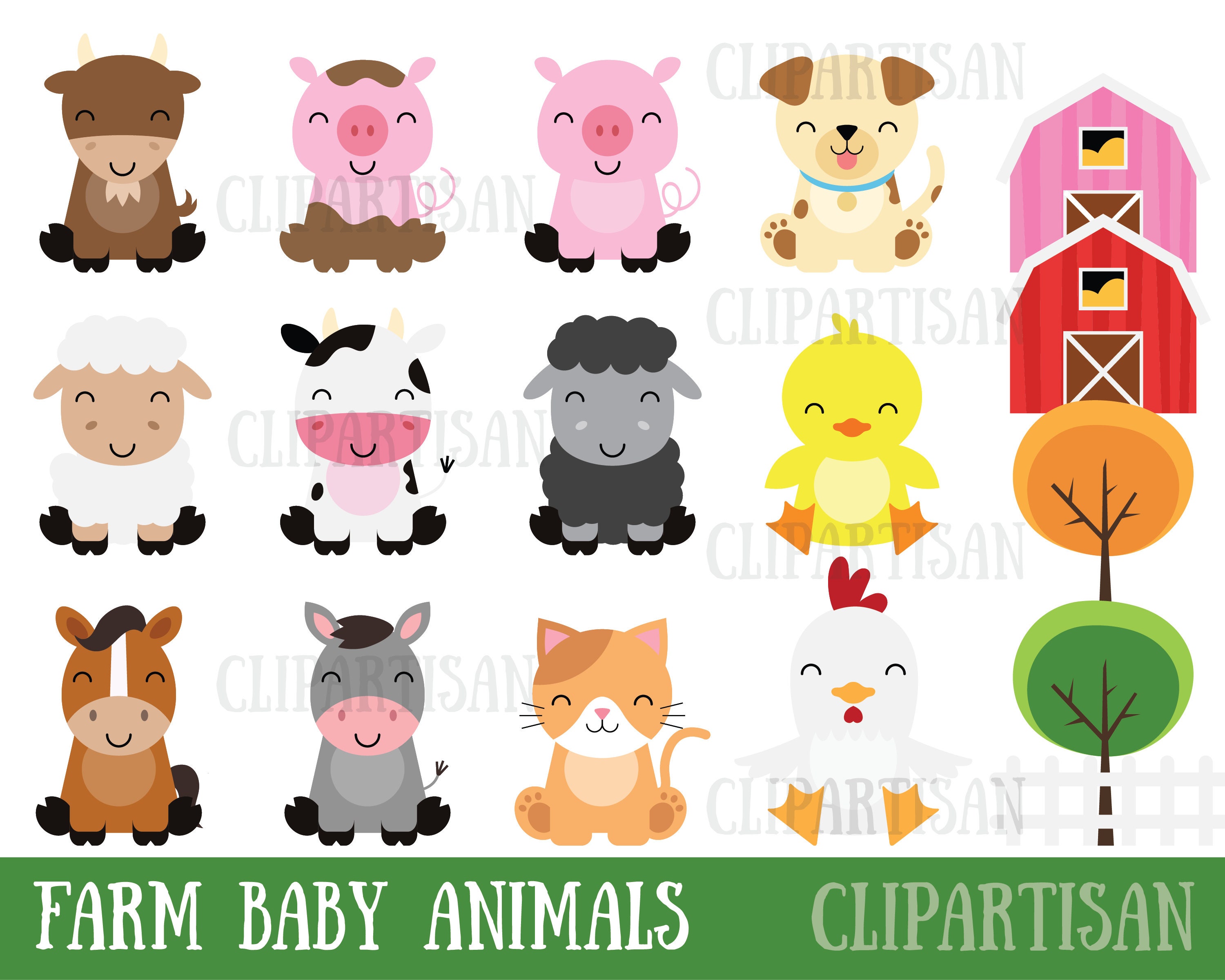 Farm Baby Animals Clipart / Cute Animal Clipart / Barnyard | Etsy