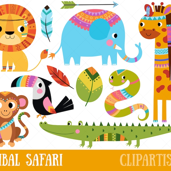 Tribal Safari Animals Clipart | Cute African Animals Clip Art