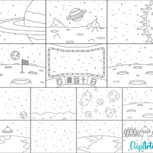 Space Background Scenes Clip Art, Astronaut Busy Book Pages, Mars, Moon, Solar System Background, PNG, Instant Download, 0039 image 1