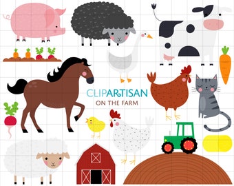 Farm Clipart | Farm Animals Clip Art | Tractor | Barn | Horse | Pig | Hen | Sheep | Chick | Cow