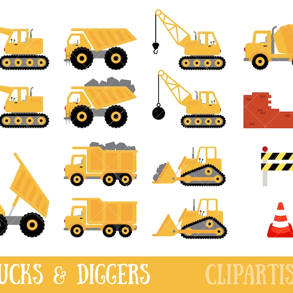 LKW und Bagger Clipart / Bau Clipart