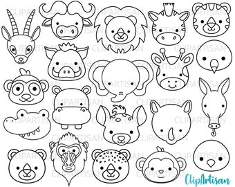 African Animal Faces Digital Stamos, Safari Animals Clip Art, Jungle Animals, Zoo Mask, SVG, INSTANT DOWNLOAD