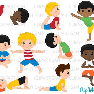 Yoga Clip Art, Yoga Boys, Yoga Kids Clipart, Yoga Children, Yoga Class, Exercise Clipart, Meditation Clipart, INSTANT DOWNLOAD 0004