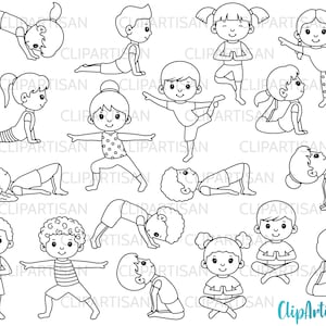 Yoga Poses Clip Art Bundle, Digital Stamps, Yoga Girls, Yoga Boys, Yoga Class, Exercise Clipart, Meditation Clipart, INSTANT DOWNLOAD 0004