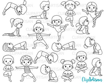Yoga Poses Clip Art Bundle, Digital Stamps, Yoga Girls, Yoga Boys, Yoga Class, Exercise Clipart, Meditation Clipart, INSTANT DOWNLOAD 0004