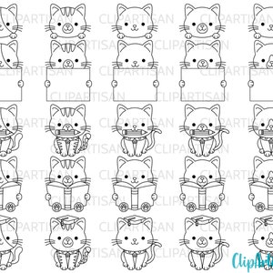 Kittens Clipart Cute Kitty Cats Kitties Pets Graphics Digital Stamps Toppers Cat Faces Graduation PNG JPEG SVG Instant Download 0002