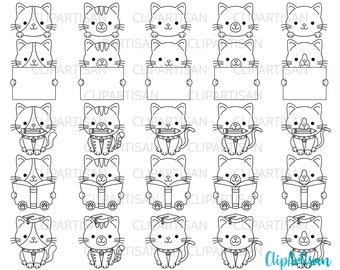 Kittens Clipart Cute Kitty Cats Kitties Pets Graphics Digital Stamps Toppers Cat Faces Graduation PNG JPEG SVG Instant Download 0002