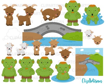 Three Billy Goats Gruff Clip Art, Fairytale Illustrations, PNG, Commercial Use