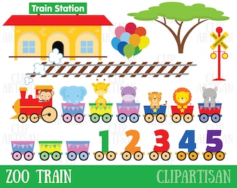 Zoo Train Clipart / Animal Train Clipart / Zoo Clipart / Baby Shower - Descarga instantánea