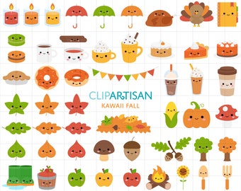 Kawaii Fall Autumn Clip Art, Pumpkin Spice Latte, Autumn Leaves, Harvest, Instant Download PNG SVG 0048
