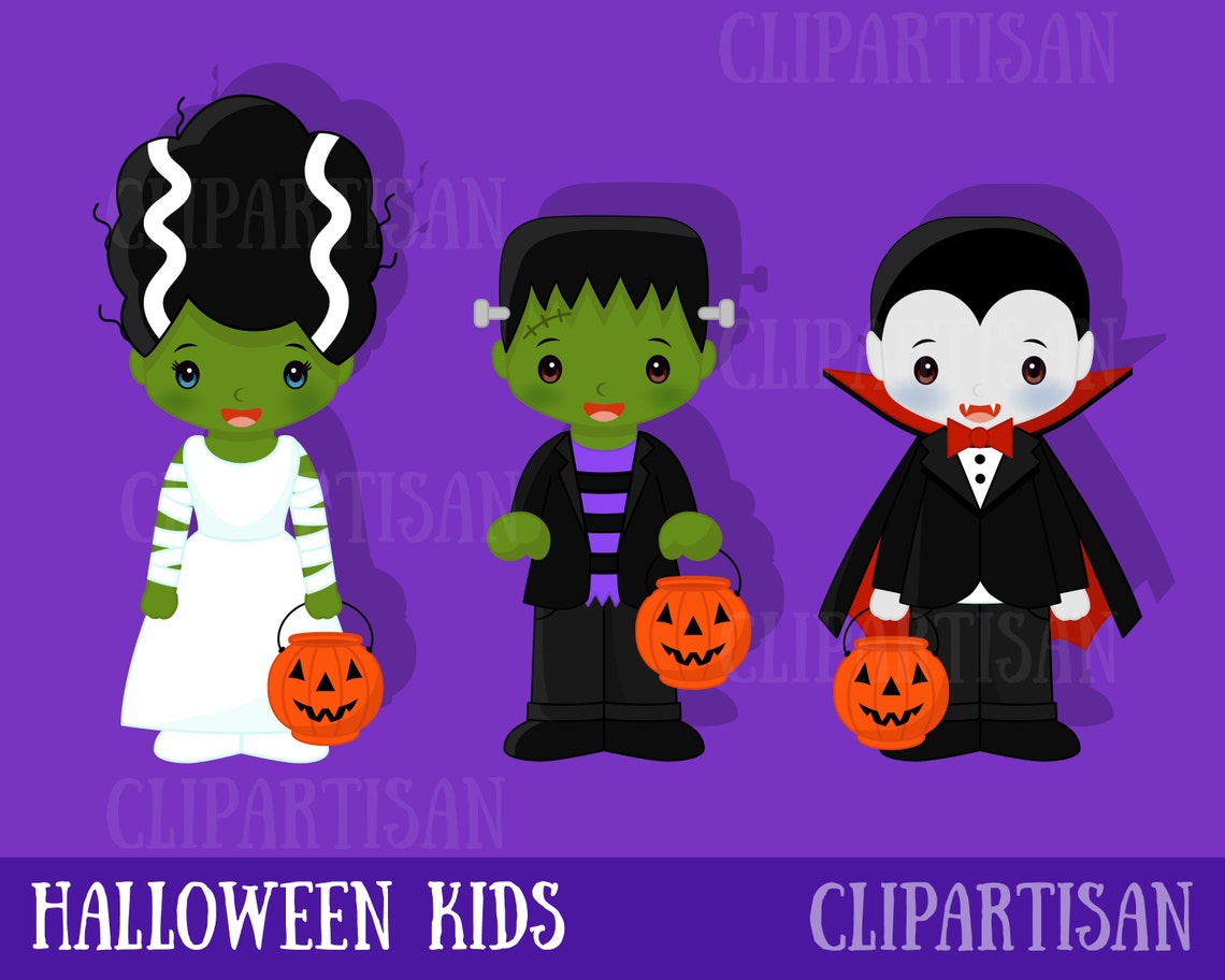 Halloween Kids Costume Clipart Trick or Treat Graphics | Etsy