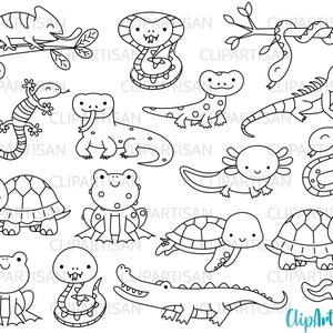 Reptiles Digital Stamps Amphibians Clip Art Chameleon | Etsy