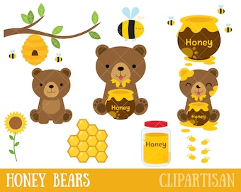 Honey Bears Clipart / Honey Jar / Honey Pot / Bee Hive