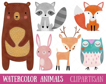 Watercolor Woodland Animals Clipart | Nursery Decor Printables