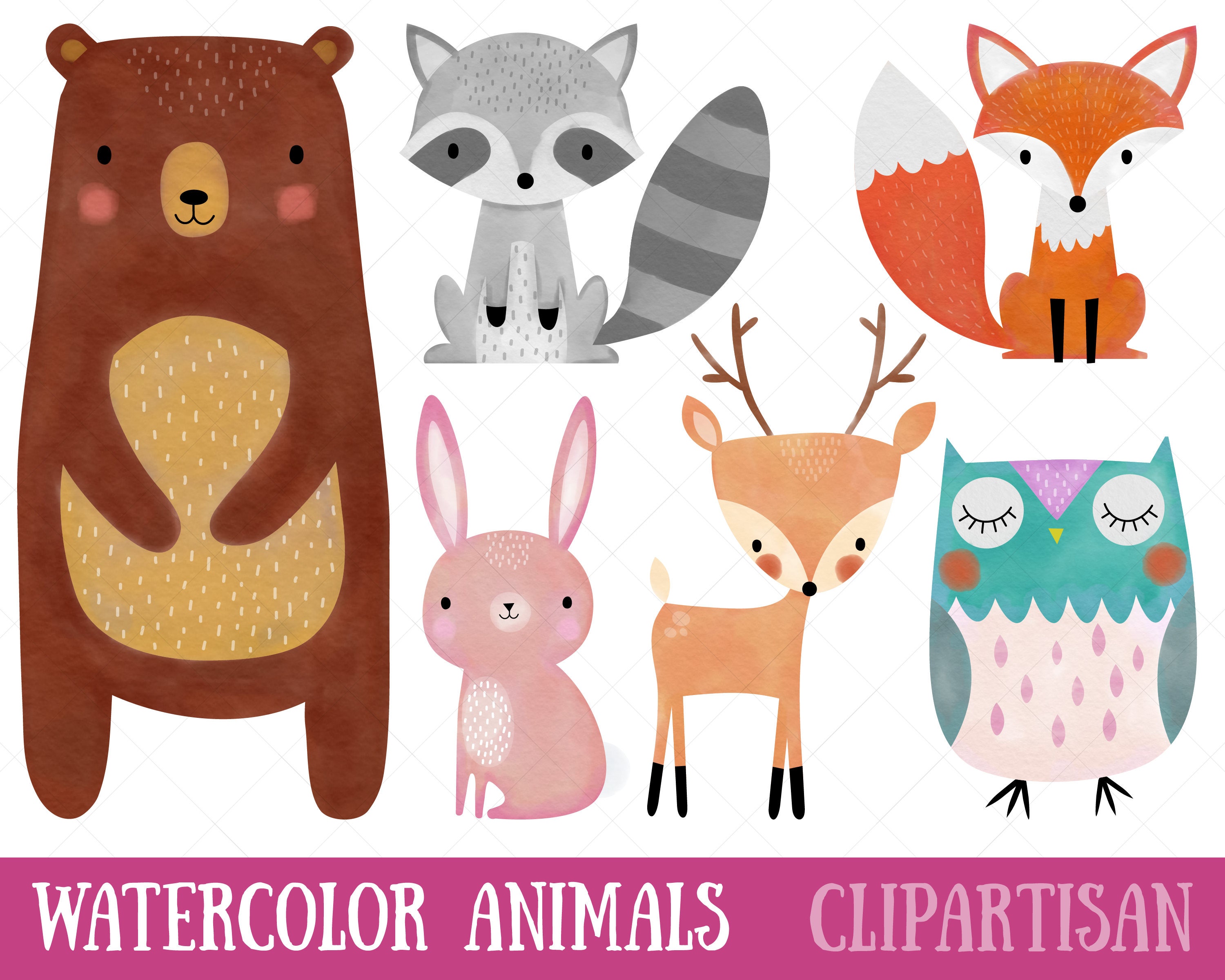 Watercolor Woodland Animals Clipart Nursery Decor Printables 