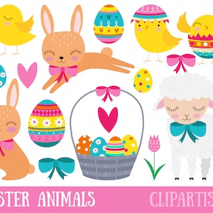 Easter Clipart, Easter Baby Animals, Chick, Bunny, Lamb, Easter Eggs, Easter Basket