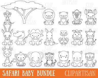 Safari Baby Animals Digital Stamps / Jungle Animals Clipart / Zoo Animals Clipart