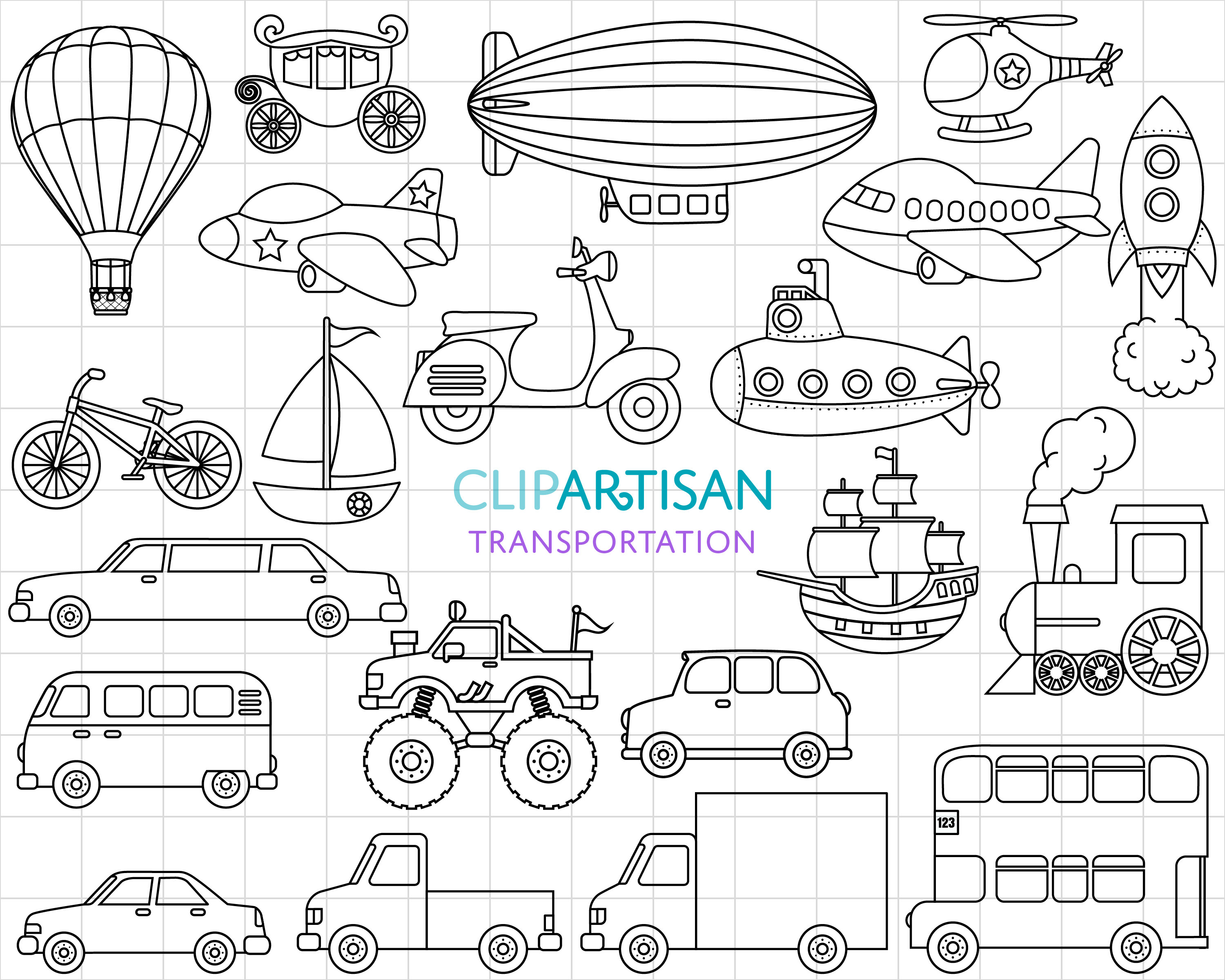 Land Transport Clipart Black And White Car